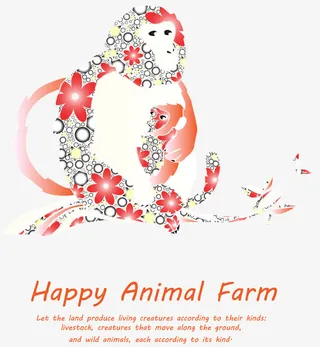 矢量猴子一家花图1免抠