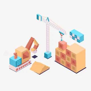 2.5d工厂流水线立体插画素材免抠