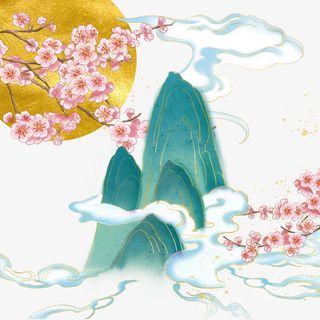 国潮山水，古风，古典，桂花素材免抠