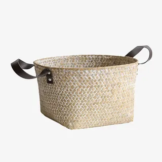 乳本色海草编收纳筐篮免抠