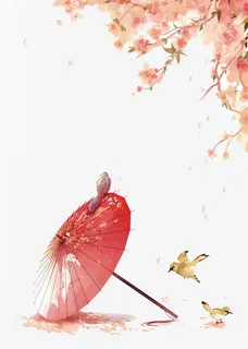 手绘油纸伞免抠