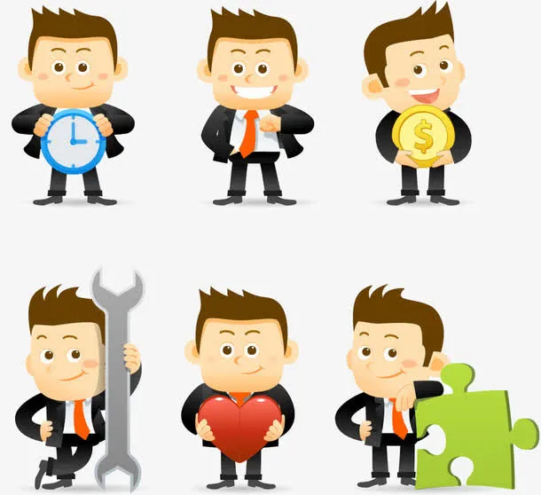 时间金钱维修拼图卡通人物免抠