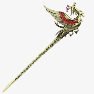 红色镶钻凤簪免抠