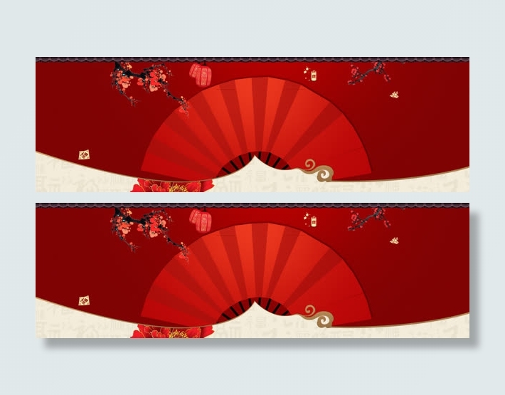 中国风大红色扇子免抠