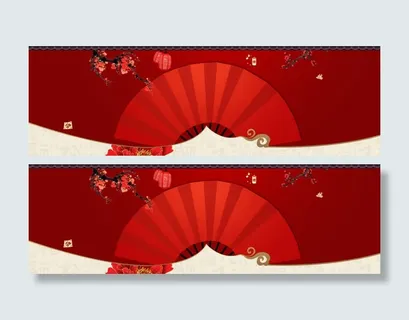 中国风大红色扇子免抠