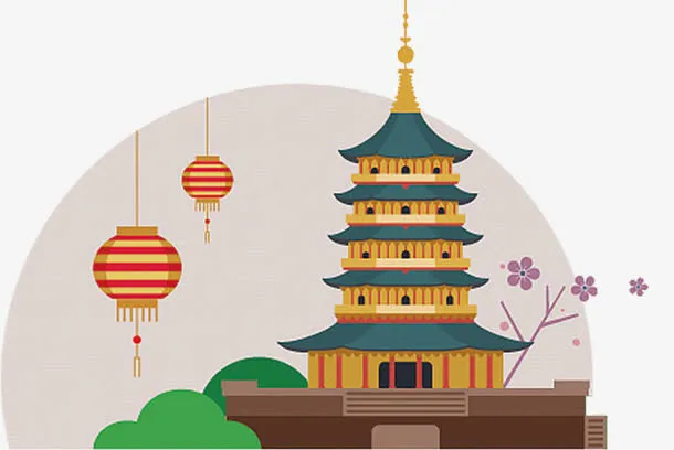 手绘中国古建筑免抠