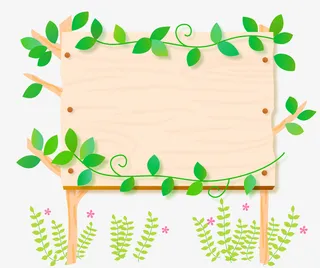春天棕色方形木牌免抠