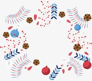 彩色圣诞球树枝花纹免抠