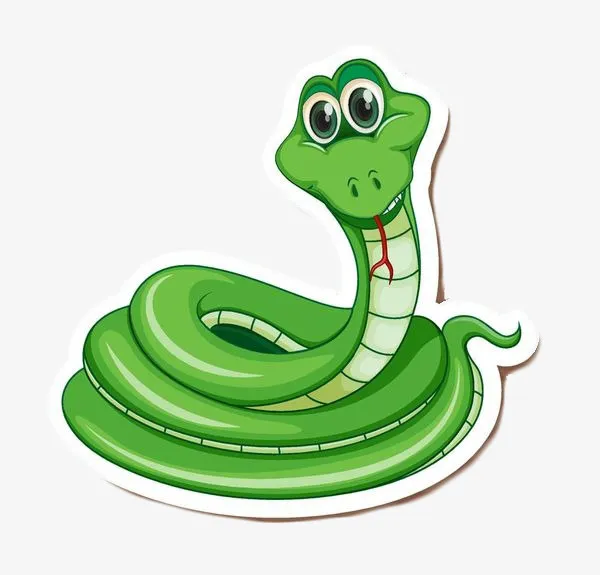 Q版手绘大眼吐舌青蛇PNG免抠