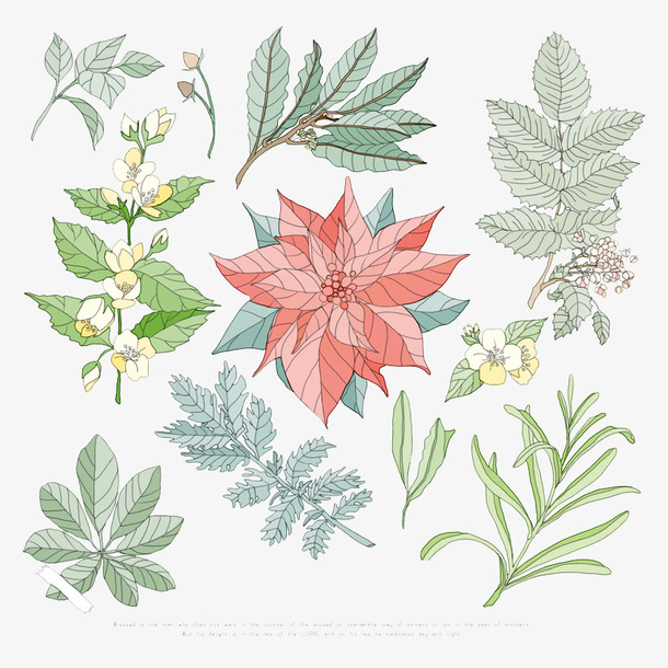 手绘绿色叶子底纹装饰免抠图免抠