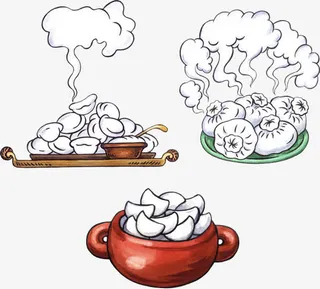 手绘热气腾腾煮饺子免抠