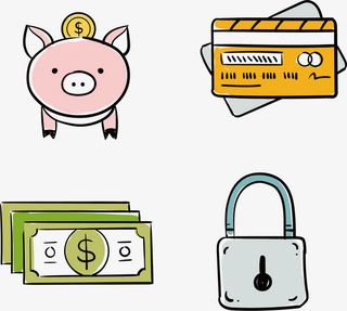 手绘彩色存钱罐免抠