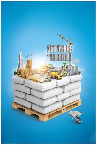 清新蓝色工程施工平面广告高清