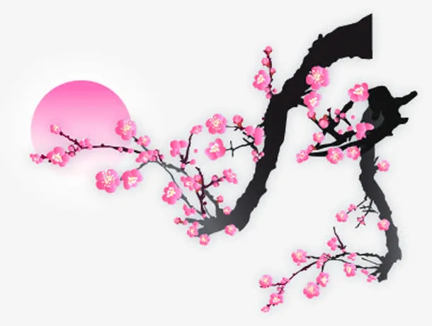 手绘梅花盛开日出美景免抠