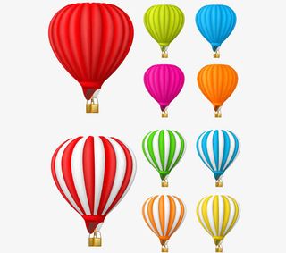 卡通热气球升上天空免抠