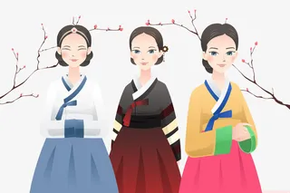 身穿韩国传统服饰的妇女免抠