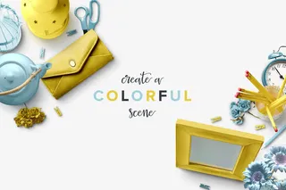 黄色蓝色清新唯美桌面设计免抠