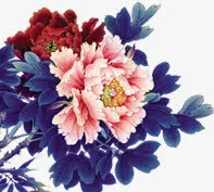 中秋节蓝色叶子粉花免抠