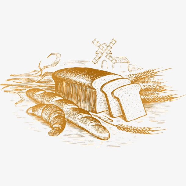 小麦面包素描免抠