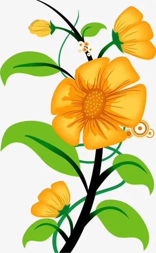 黄色可爱卡通春天花朵免抠