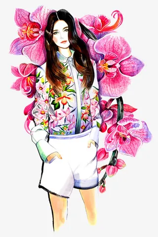 手绘花上衣女免抠