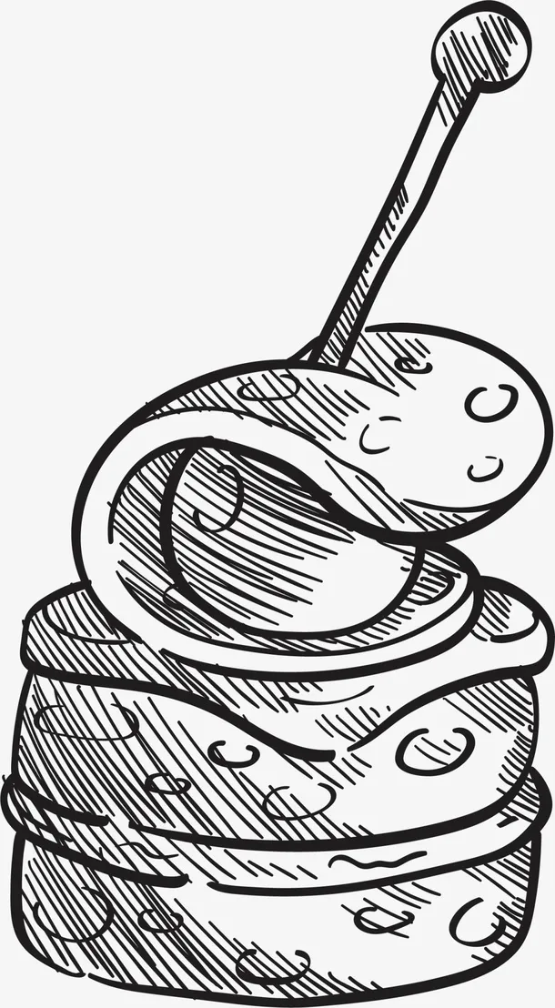 黑色手绘线条小吃免抠