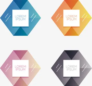 四色六边形商务标题框免抠