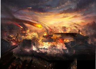 三国战场手绘古风游戏海报背景免抠