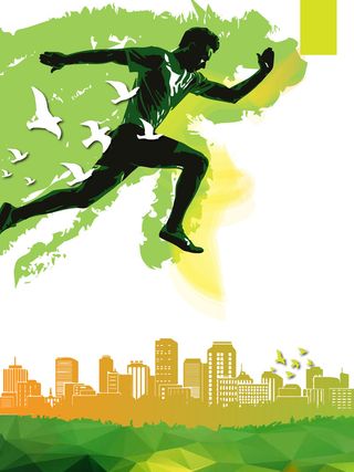 绿色水彩春季运动会宣传海报背景素材高清