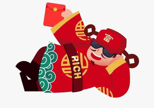 卡通猪年素材财神躺着免抠