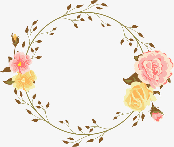 粉色美丽春季花环免抠