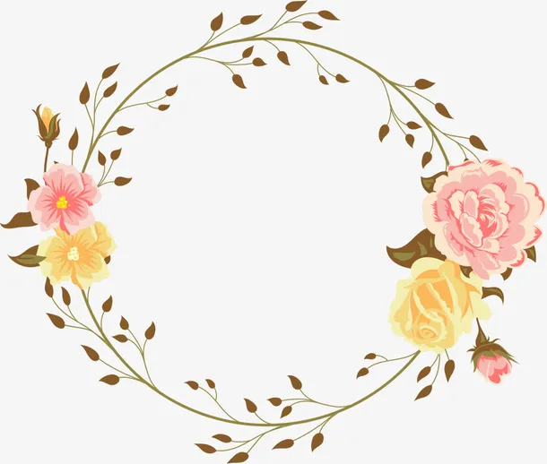 粉色美丽春季花环免抠