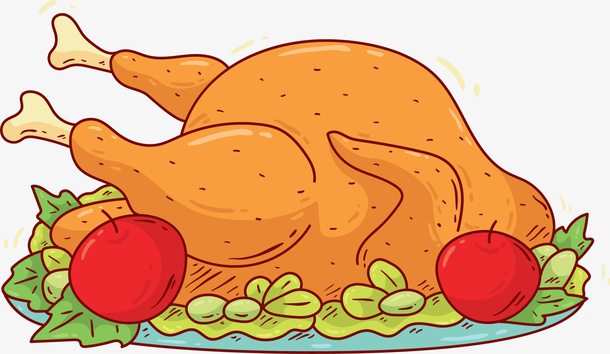 咖啡色扁平美味烤鸡免抠