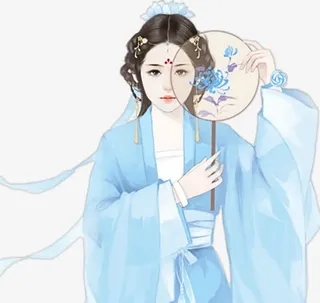 浅蓝色扇子美女古风立绘免抠