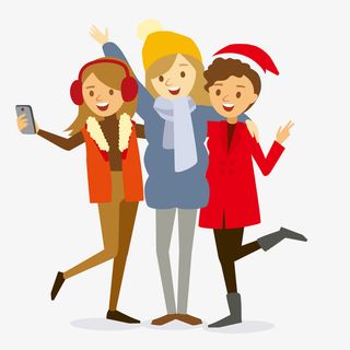 三个好闺蜜自拍卡通图免抠