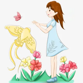 春天女孩蝴蝶免抠