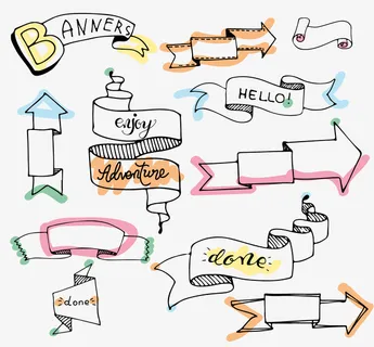 手绘丝带条幅矢量图免抠