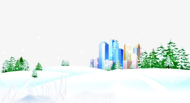 绿色植物建筑雪地免抠