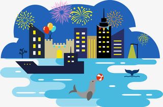 扁平旅行矢量素海边免抠