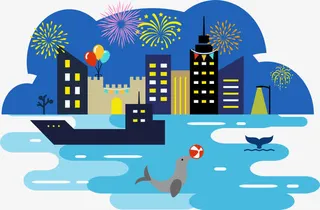 扁平旅行矢量素海边免抠