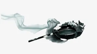 丝带水墨平底锅免抠