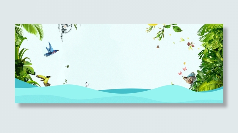 春季上新文艺几何绿叶蓝banner高清