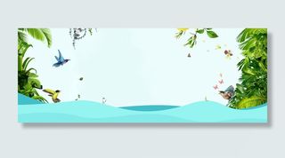 春季上新文艺几何绿叶蓝banner高清