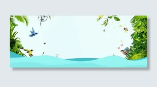 春季上新文艺几何绿叶蓝banner高清