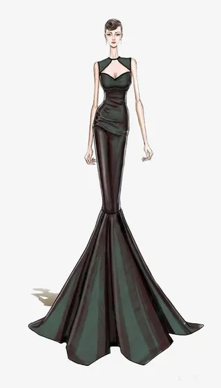 外国服装设计黑色长裙绘画免抠