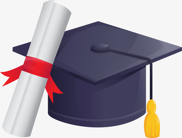 毕业季蓝色卡通博士帽免抠