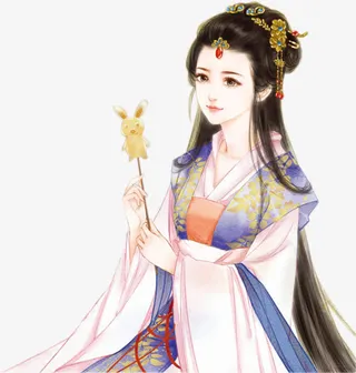 手拿兔子金钗的古风美女免抠