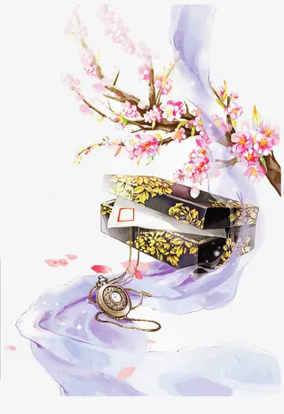 古风花枝绸缎元素免抠