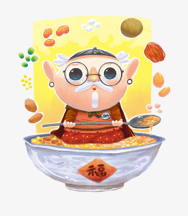 老头与腊八粥矢量免抠