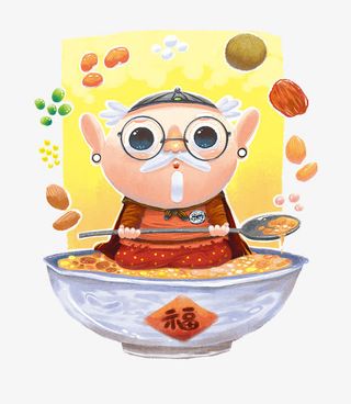 老头与腊八粥矢量免抠